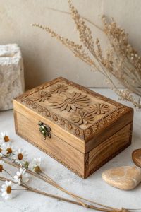 Premium handcrafted wooden jewelry box lined with soft velvet interior